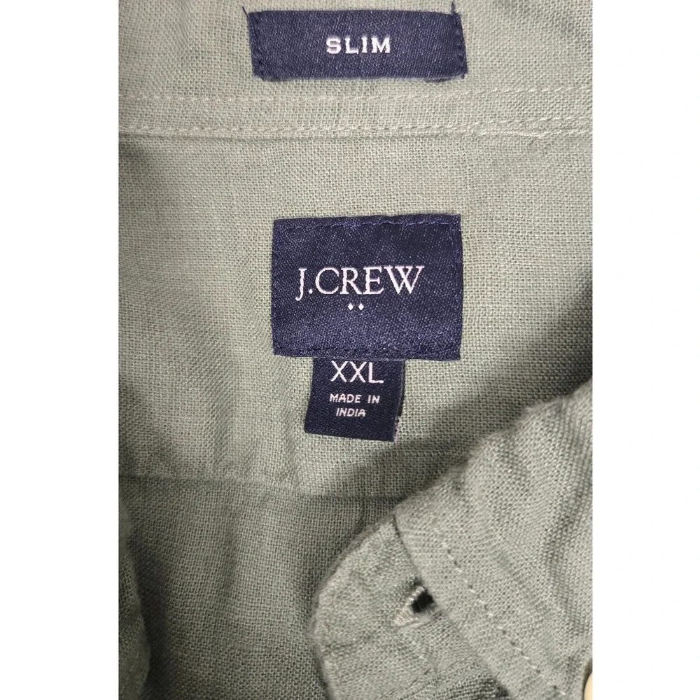 J.Crew Slim Button Down Short‎ Sleeve Shirt Linen Cotton Olive Green Men's XXL